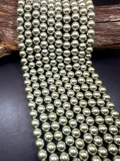 Gorgeous Chinese Light Olive Green Swarovski Pearl Crystal Beads, 6mm 8mm 10mm 12mm Round Shape Bead. Great Quality 15.5"