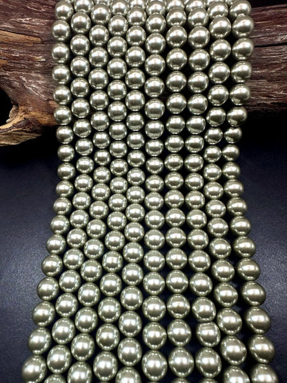 Gorgeous Chinese Light Olive Green Swarovski Pearl Crystal Beads, 6mm 8mm 10mm 12mm Round Shape Bead. Great Quality 15.5"