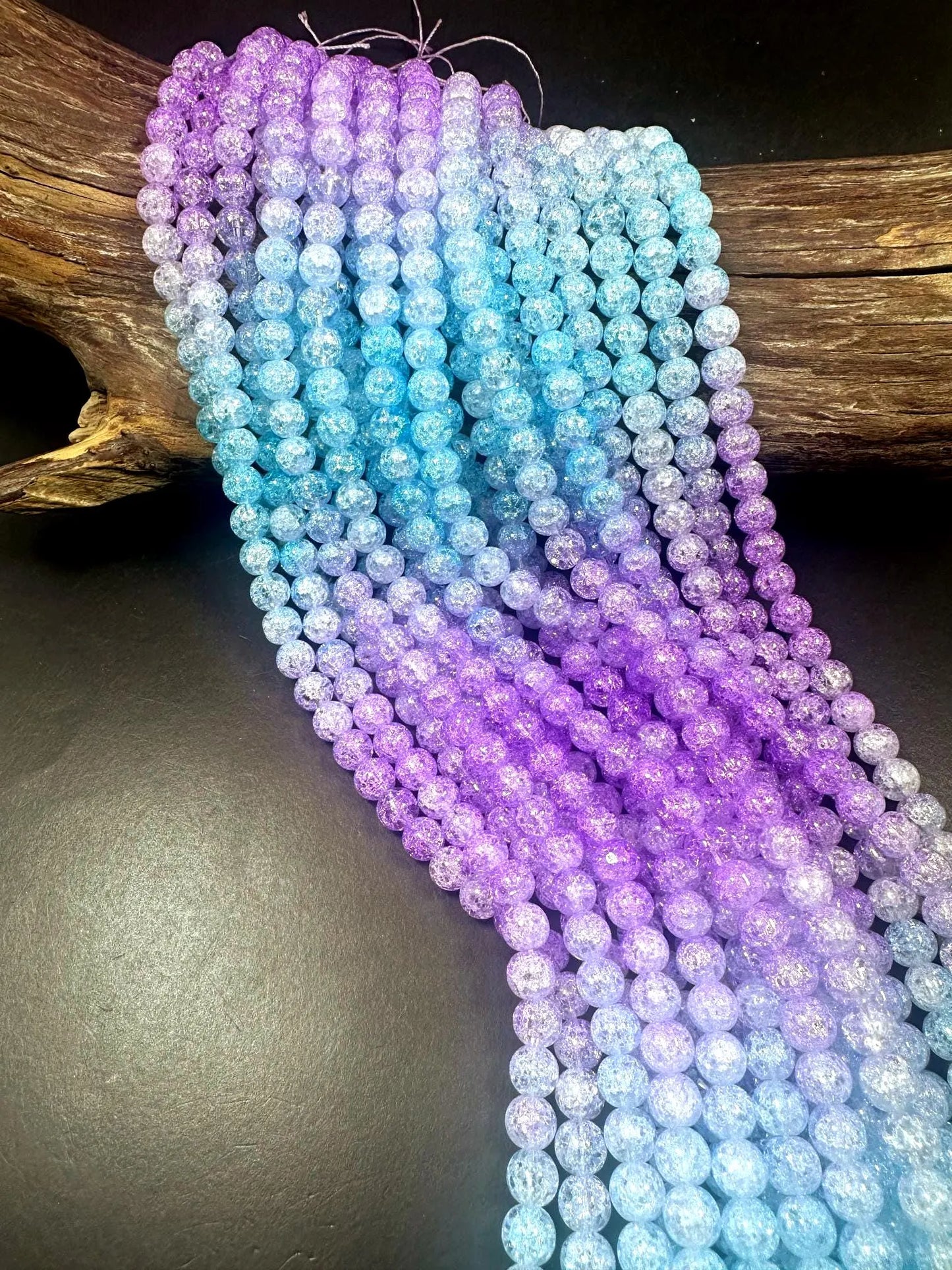 Gorgeous Light Blue Purple Two Shaded Crystal Crack Bead Smooth Round Shape High Quality 15.5"