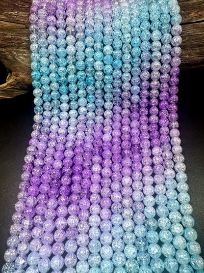 Gorgeous Light Blue Purple Two Shaded Crystal Crack Bead Smooth Round Shape High Quality 15.5"