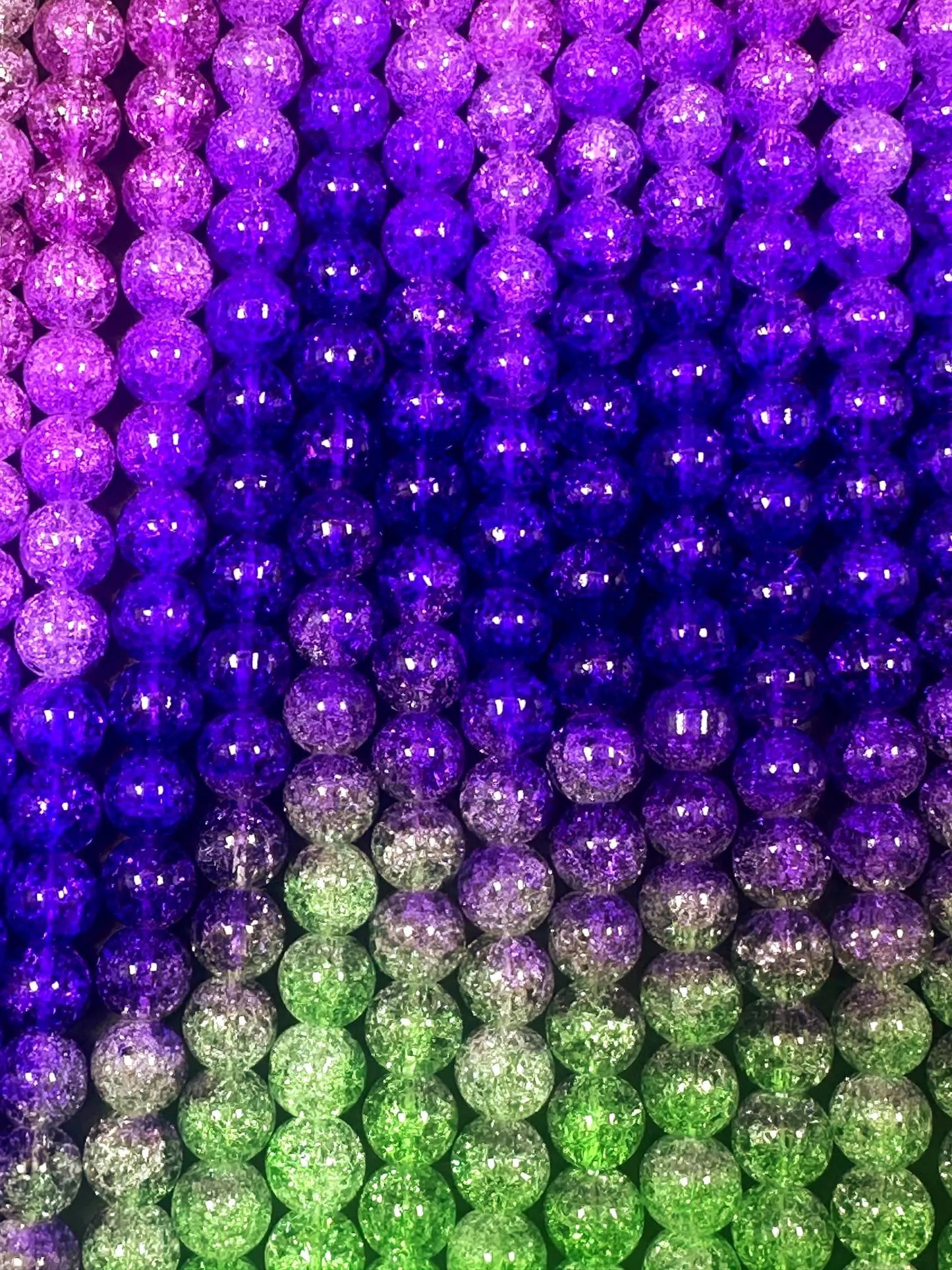 Gorgeous Purple Green Pink Three Shaded Crystal Crack Bead Smooth Round Shape High Quality 15.5"