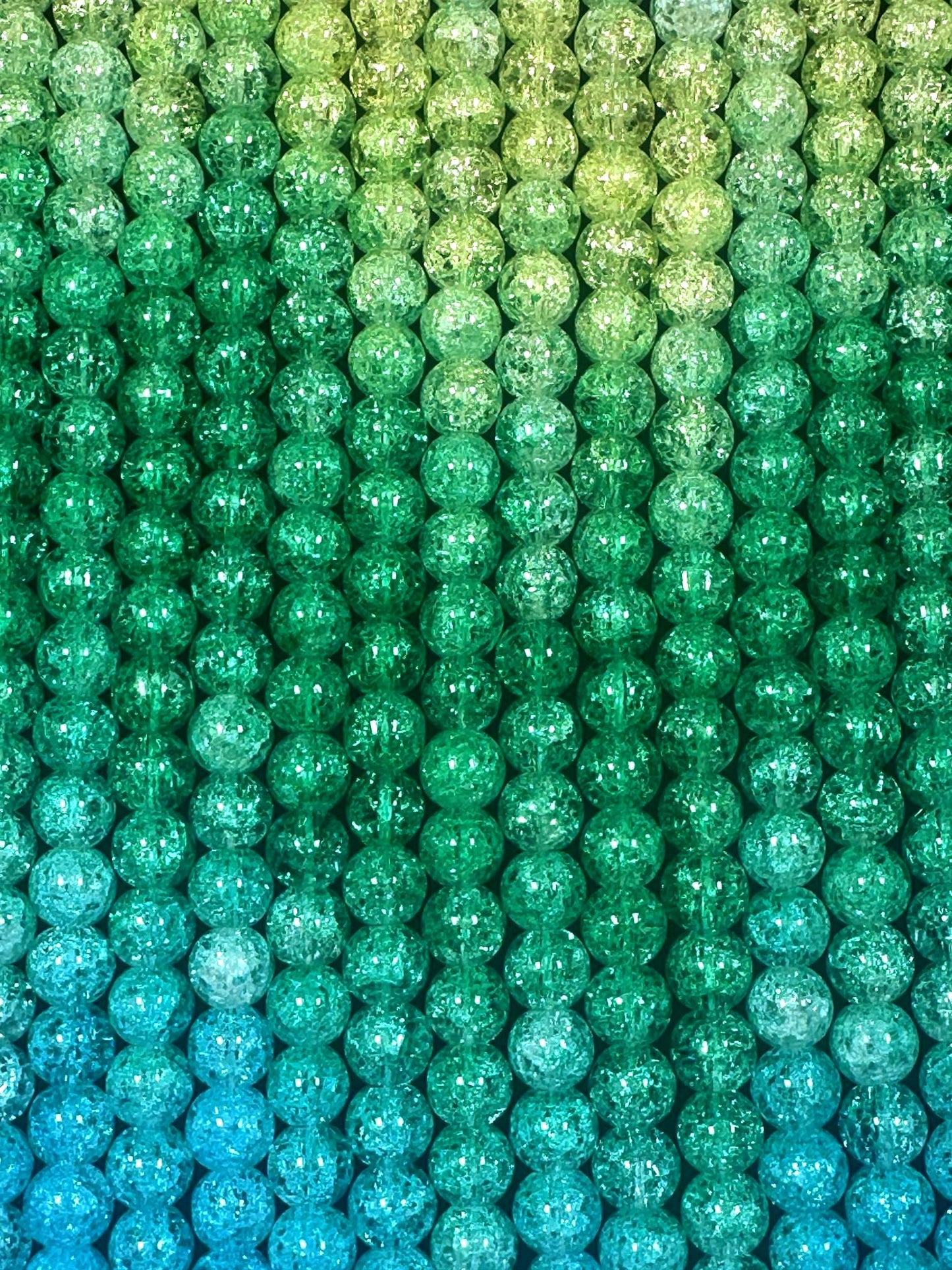 Gorgeous Turquoise Green Blue Yellow Three Shaded Crystal Crack Bead Smooth Round Shape High Quality 15.5"