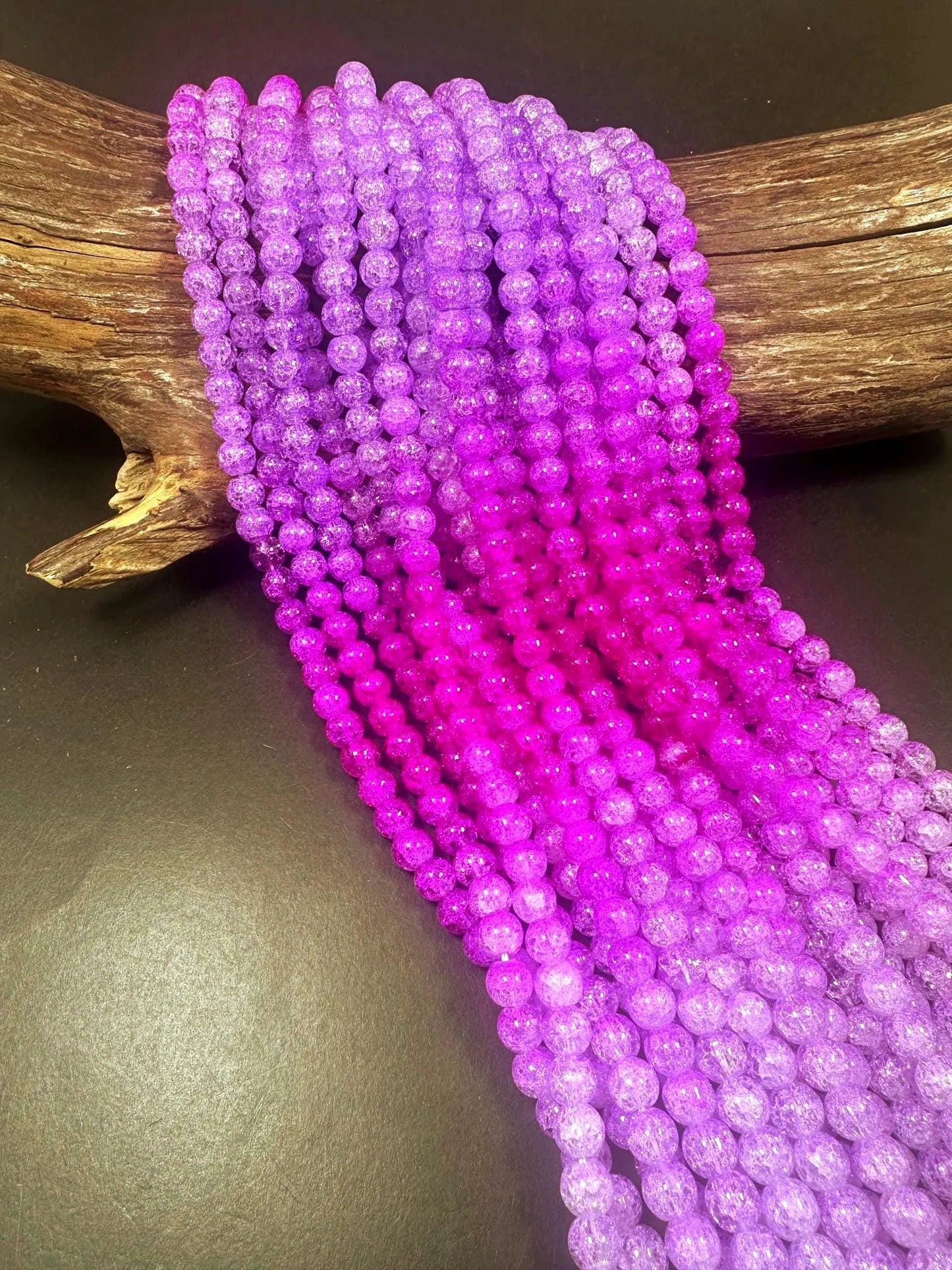 Gorgeous Purple Hot Pink Two Shaded Crystal Crack Bead Smooth Round Shape High Quality 15.5"