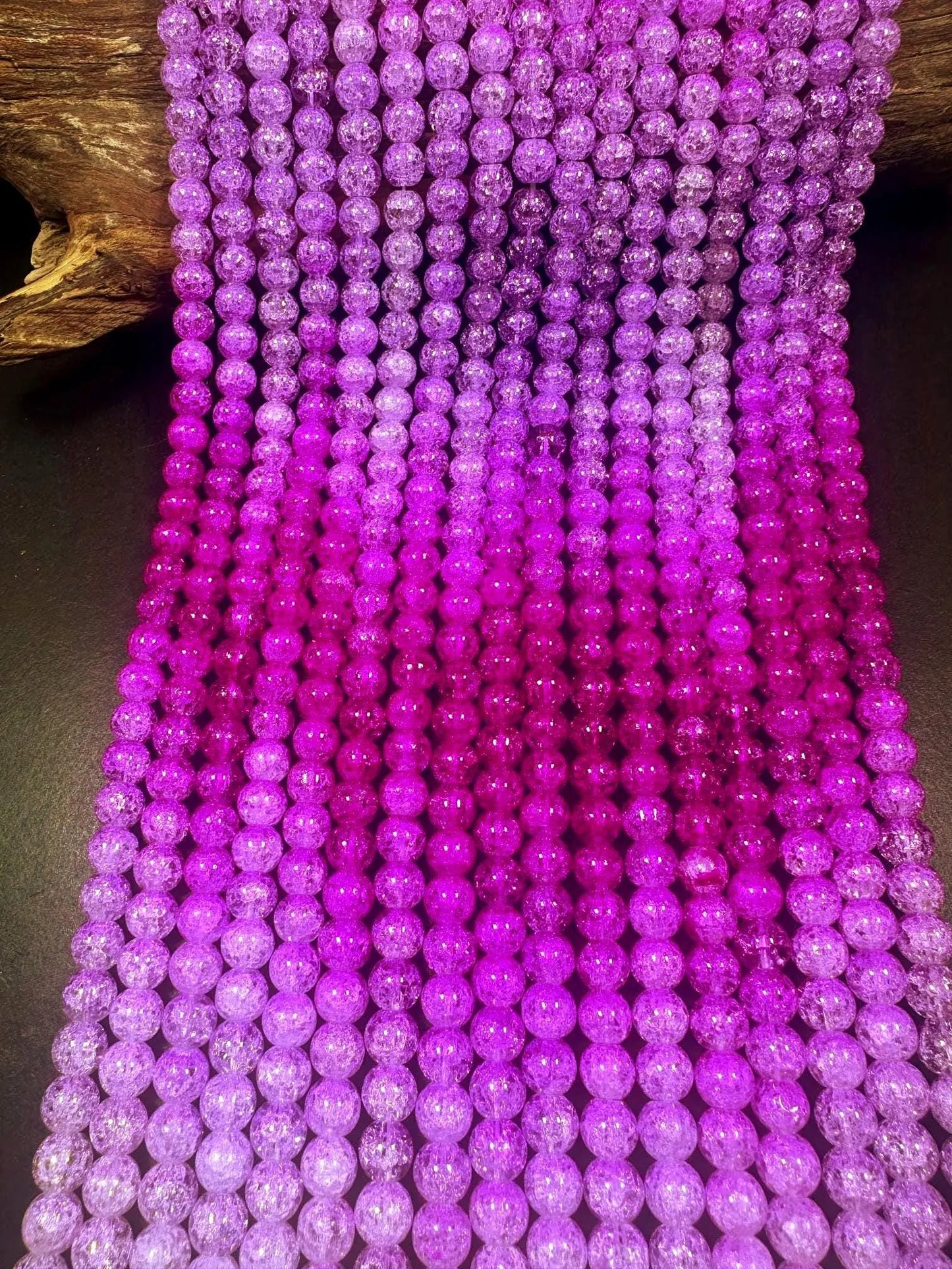 Gorgeous Purple Hot Pink Two Shaded Crystal Crack Bead Smooth Round Shape High Quality 15.5"