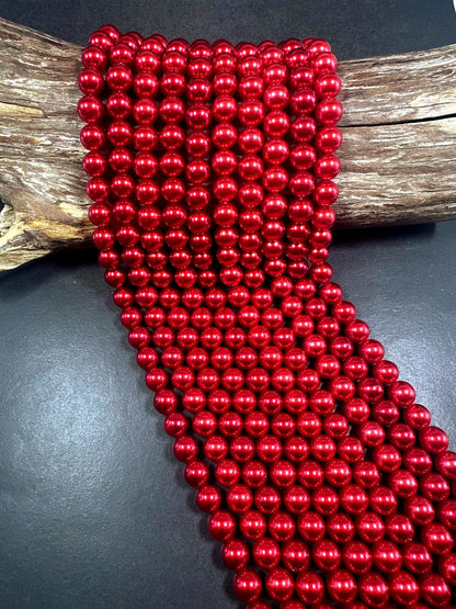 Gorgeous Chinese Red Swarovski Pearl Crystal Beads, 6mm 8mm 10mm 12mm Round Shape Bead. Beautiful Red Color, Great Quality 15.5"