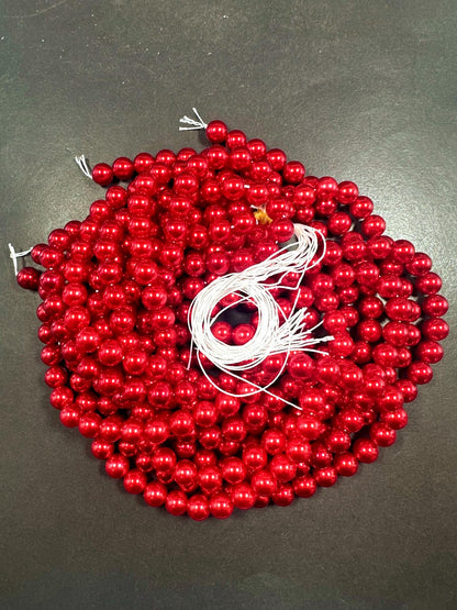 Gorgeous Chinese Red Swarovski Pearl Crystal Beads, 6mm 8mm 10mm 12mm Round Shape Bead. Beautiful Red Color, Great Quality 15.5"