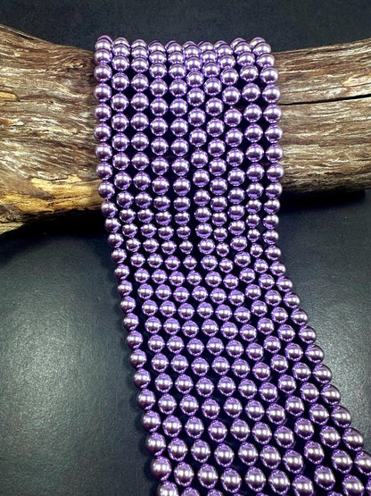 Chinese Orchid Purple Swarovski Pearl Crystal Beads, 4mm 6mm 8mm 10mm 12mm Round Shape Bead. Beautiful Purple Color, Great Quality 15.5"