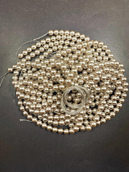 Chinese Champagne Brown Swarovski Pearl Crystal Beads, 6mm 8mm 10mm 12mm Round Shape Bead. Beautiful Brown Color, Great Quality 15.5"