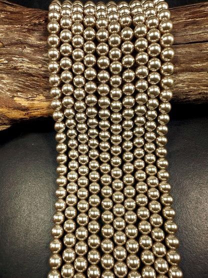 Chinese Champagne Brown Swarovski Pearl Crystal Beads, 6mm 8mm 10mm 12mm Round Shape Bead. Beautiful Brown Color, Great Quality 15.5"