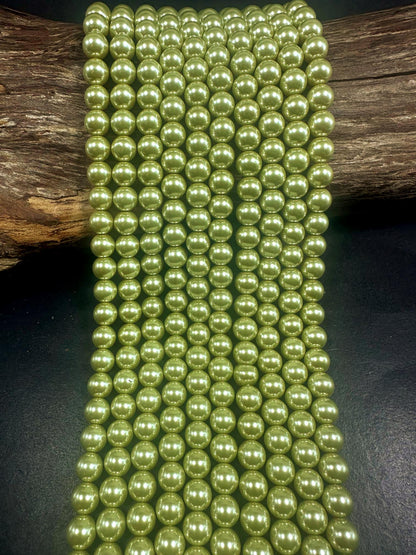 Gorgeous Chinese Sage Green Swarovski Pearl Crystal Beads, 6mm 8mm 10mm 12mm Round Shape Bead. Beautiful Green Color, Great Quality 15.5"