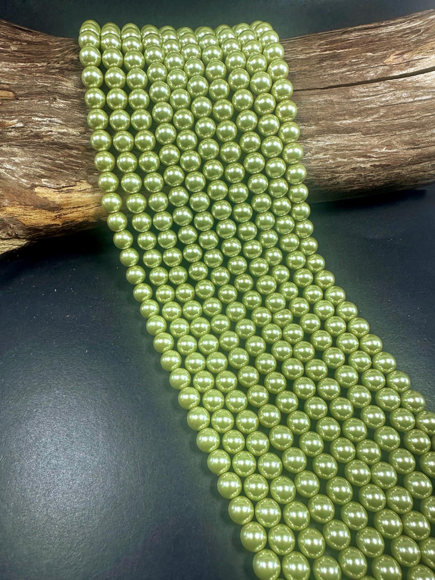 Gorgeous Chinese Sage Green Swarovski Pearl Crystal Beads, 6mm 8mm 10mm 12mm Round Shape Bead. Beautiful Green Color, Great Quality 15.5"