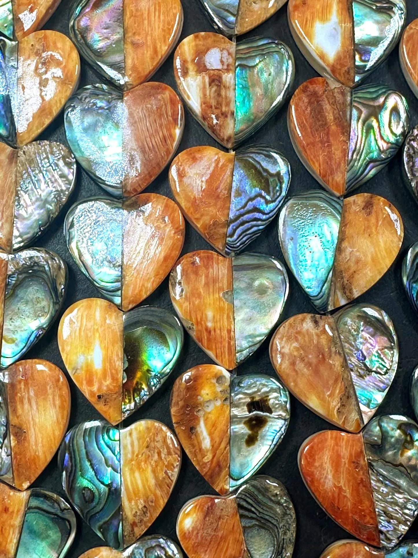 Natural Spiny Oyster with Abalone Heart Shape Beads - 20x20mm - 7.5'' Strand