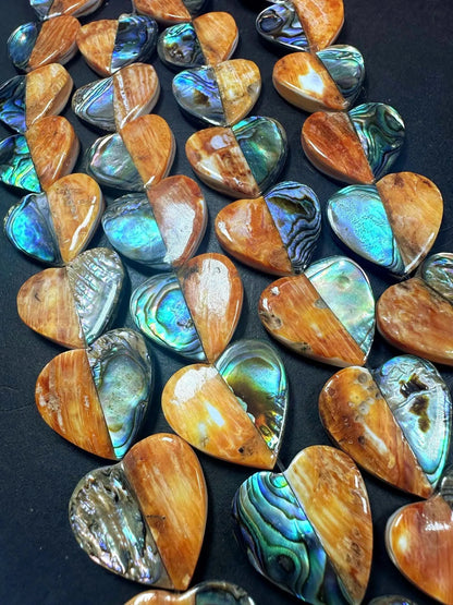 Natural Spiny Oyster with Abalone Heart Shape Beads - 20x20mm - 7.5'' Strand