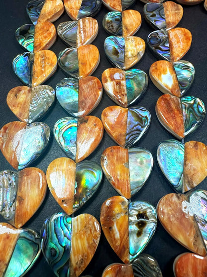 Natural Spiny Oyster with Abalone Heart Shape Beads - 20x20mm - 7.5'' Strand