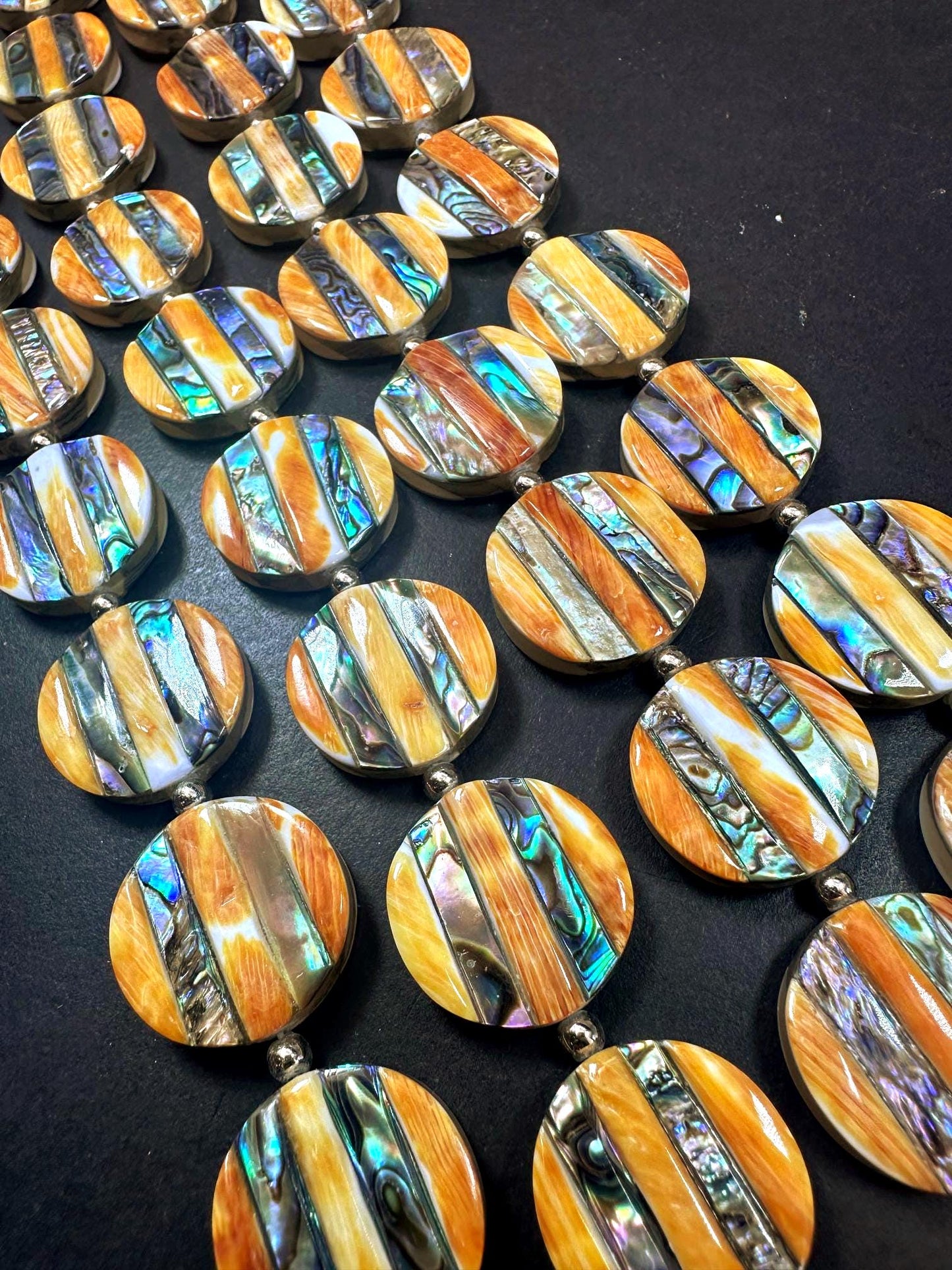 Guaranteed 100% 20x20mm natural spiny oyster shell with abalone coin shape bead 15.5'' strand Unique look! Super nice quality!