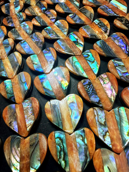 AAA Quality Natural Spiny Oyster Shell with Abalone Heart Beads, 20x20mm, 7.5" Strand
