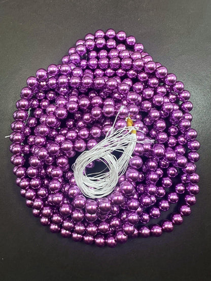 Gorgeous Chinese Purple Swarovski Pearl Crystal Beads, 6mm 8mm Round Shape Bead. Beautiful Purple Color, Great Quality 15.5"
