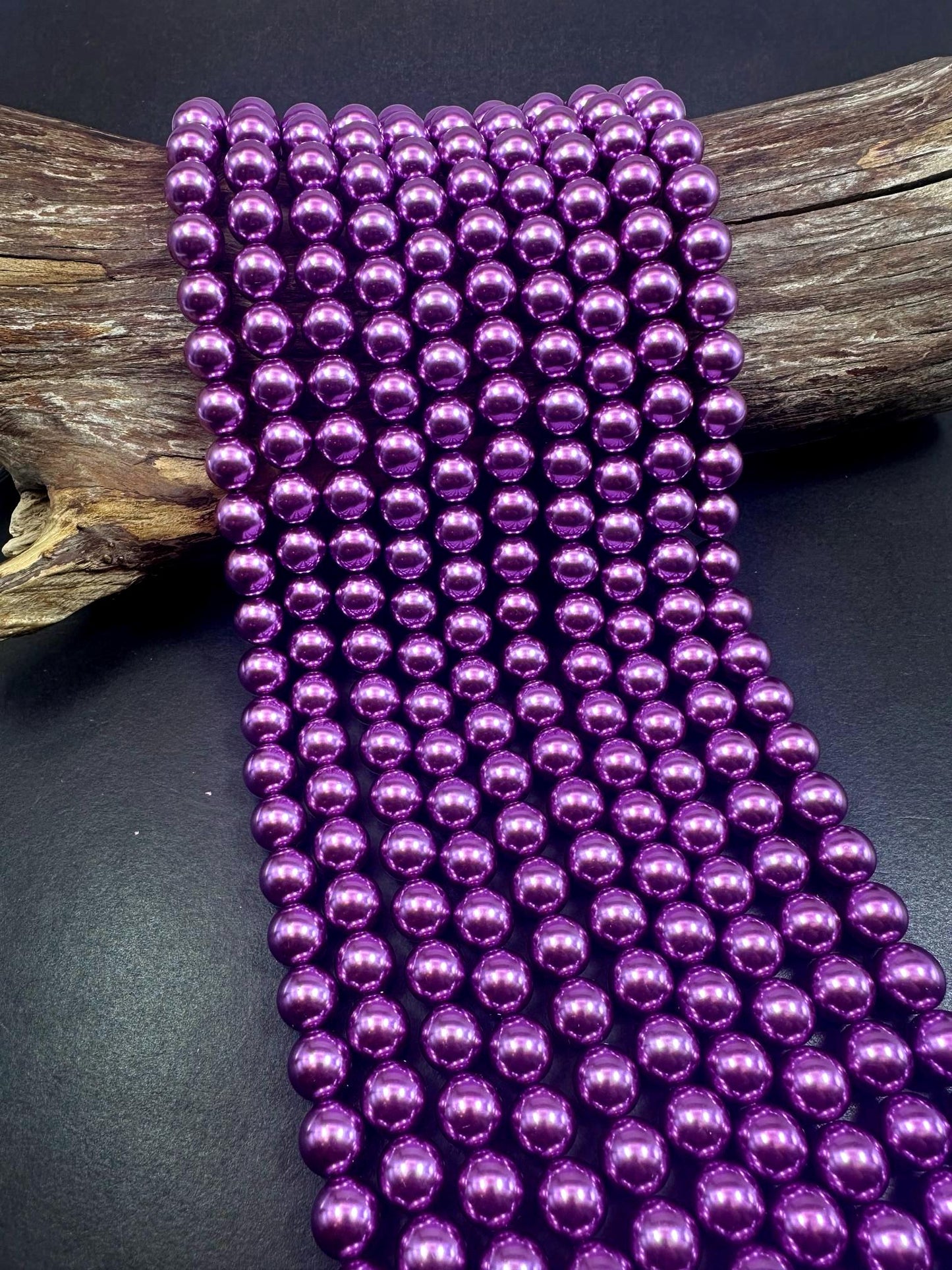 Gorgeous Chinese Purple Swarovski Pearl Crystal Beads, 6mm 8mm Round Shape Bead. Beautiful Purple Color, Great Quality 15.5"