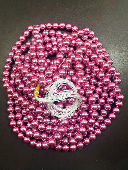 Chinese Light Fuchsia Swarovski Pearl Crystal Beads, 4mm 6mm 8mm 10mm Round Shape Bead. Beautiful Pink Purple Color, Great Quality 15.5"