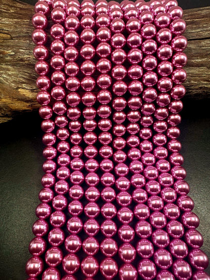 Chinese Light Fuchsia Swarovski Pearl Crystal Beads, 4mm 6mm 8mm 10mm Round Shape Bead. Beautiful Pink Purple Color, Great Quality 15.5"