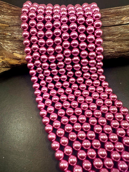 Chinese Light Fuchsia Swarovski Pearl Crystal Beads, 4mm 6mm 8mm 10mm Round Shape Bead. Beautiful Pink Purple Color, Great Quality 15.5"