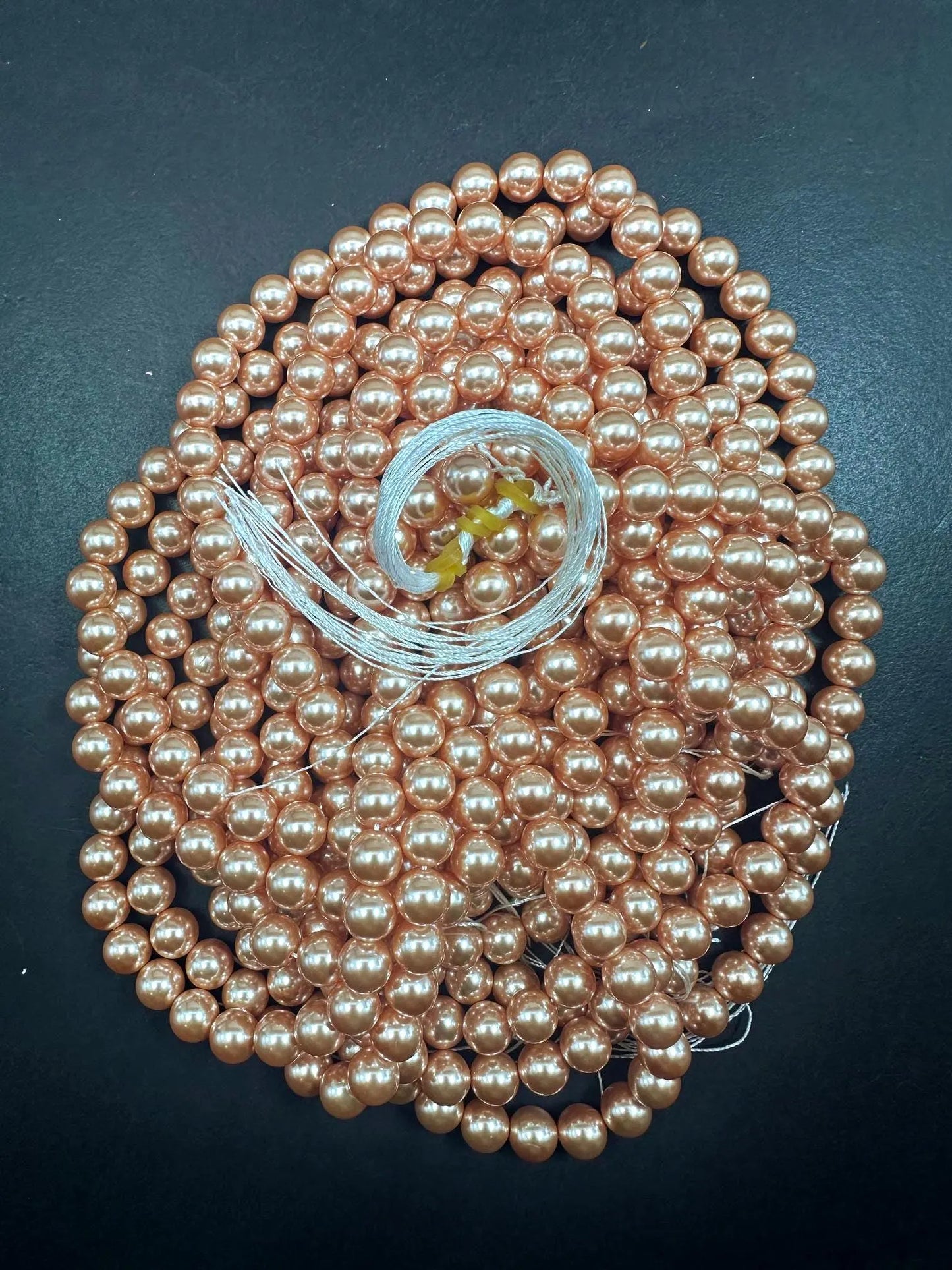 Chinese Rose Peach Swarovski Pearl Crystal Beads, 4mm 6mm 8mm 10mm 12mm Round Shape Bead. Beautiful Peach Color, Great Quality 15.5"