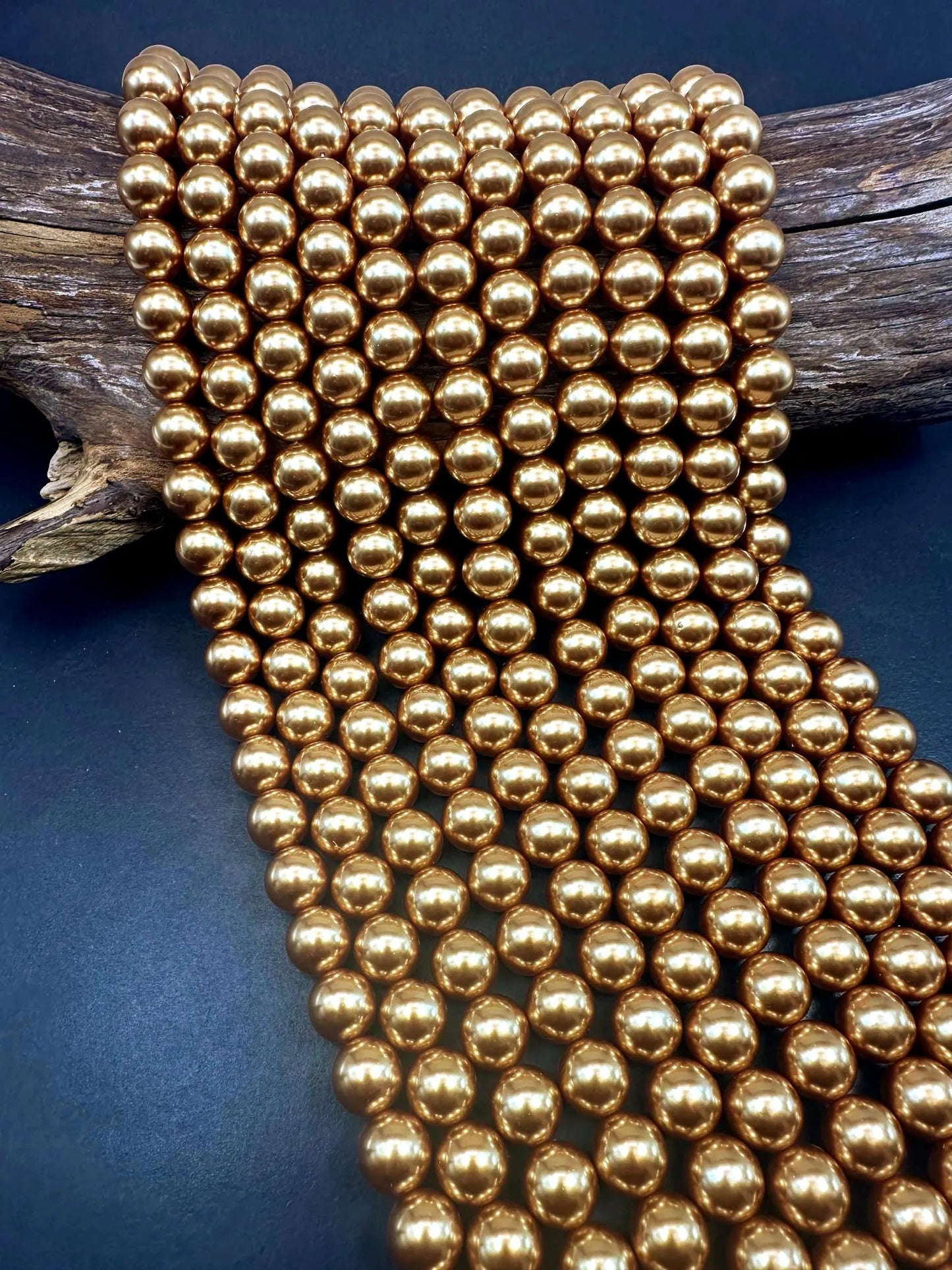 Gorgeous Chinese Gold Swarovski Pearl Crystal Beads, 6mm 8mm 10mm 12mm Round Shape Bead. Beautiful Gold Color, Great Quality 15.5"