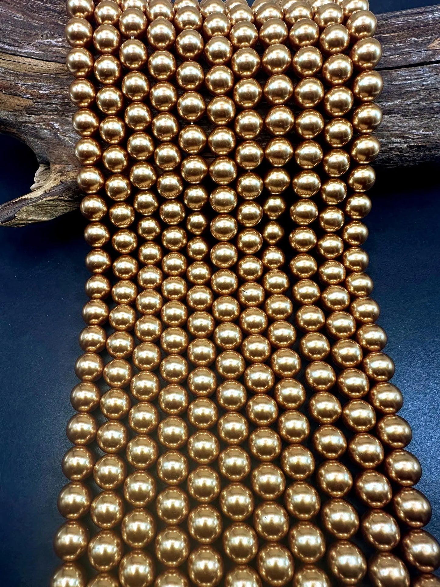 Gorgeous Chinese Gold Swarovski Pearl Crystal Beads, 6mm 8mm 10mm 12mm Round Shape Bead. Beautiful Gold Color, Great Quality 15.5"