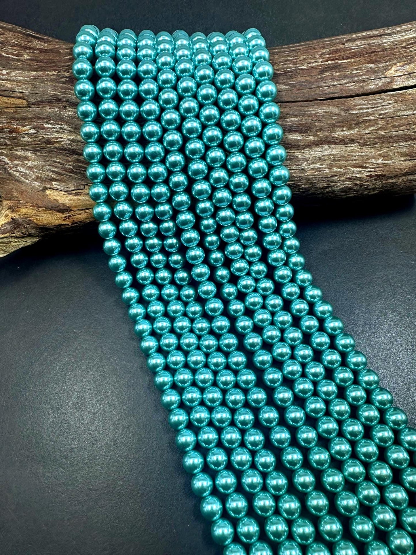 Gorgeous Chinese Turquoise Swarovski Pearl Crystal Beads, 6mm 8mm 10mm Round Shape Bead. Beautiful Turquoise Color, Great Quality 15.5"