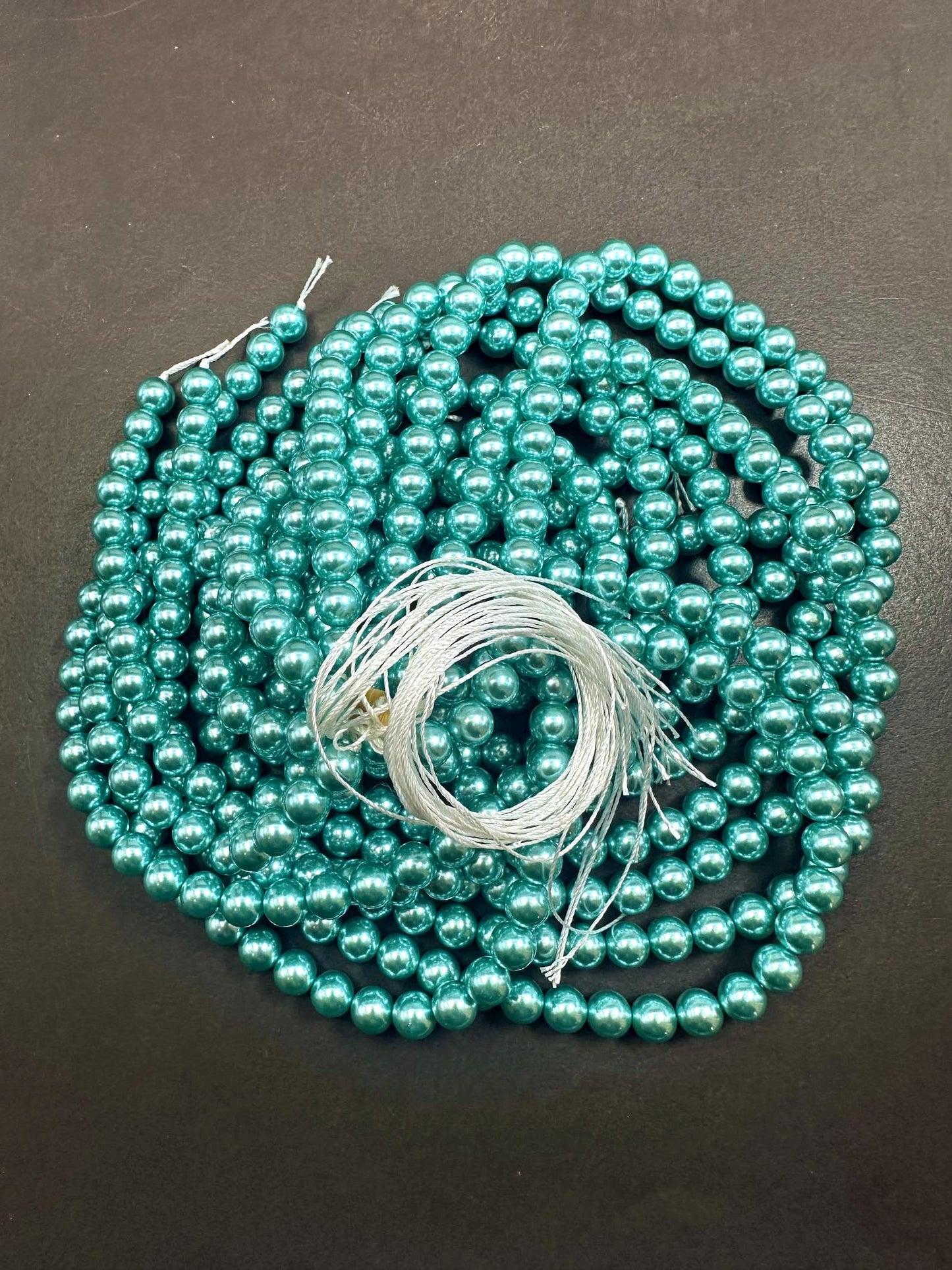 Gorgeous Chinese Turquoise Swarovski Pearl Crystal Beads, 6mm 8mm 10mm Round Shape Bead. Beautiful Turquoise Color, Great Quality 15.5"