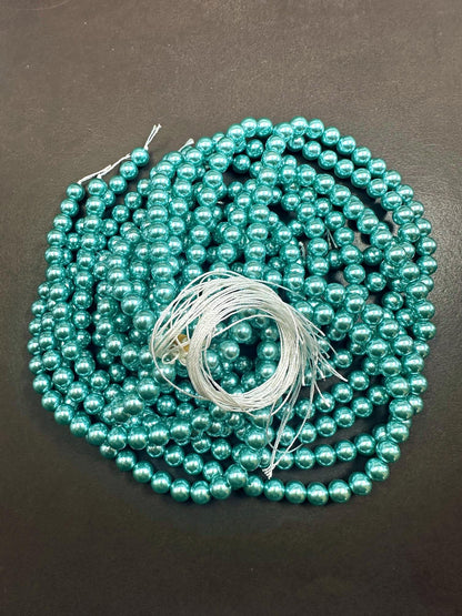 Gorgeous Chinese Turquoise Swarovski Pearl Crystal Beads, 6mm 8mm 10mm Round Shape Bead. Beautiful Turquoise Color, Great Quality 15.5"
