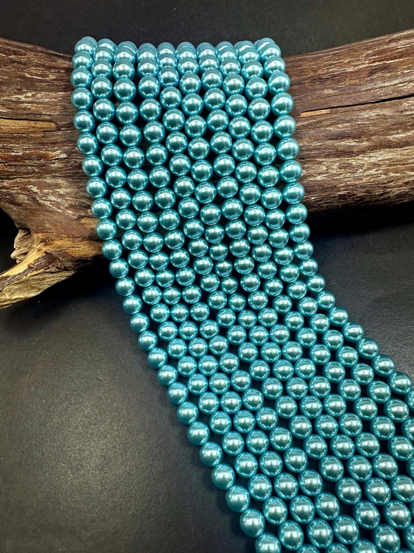 Gorgeous Chinese Dark Aqua Blue Swarovski Pearl Crystal Beads, 6mm 8mm 10mm Round Shape Bead. Beautiful Blue Color, Great Quality 15.5"