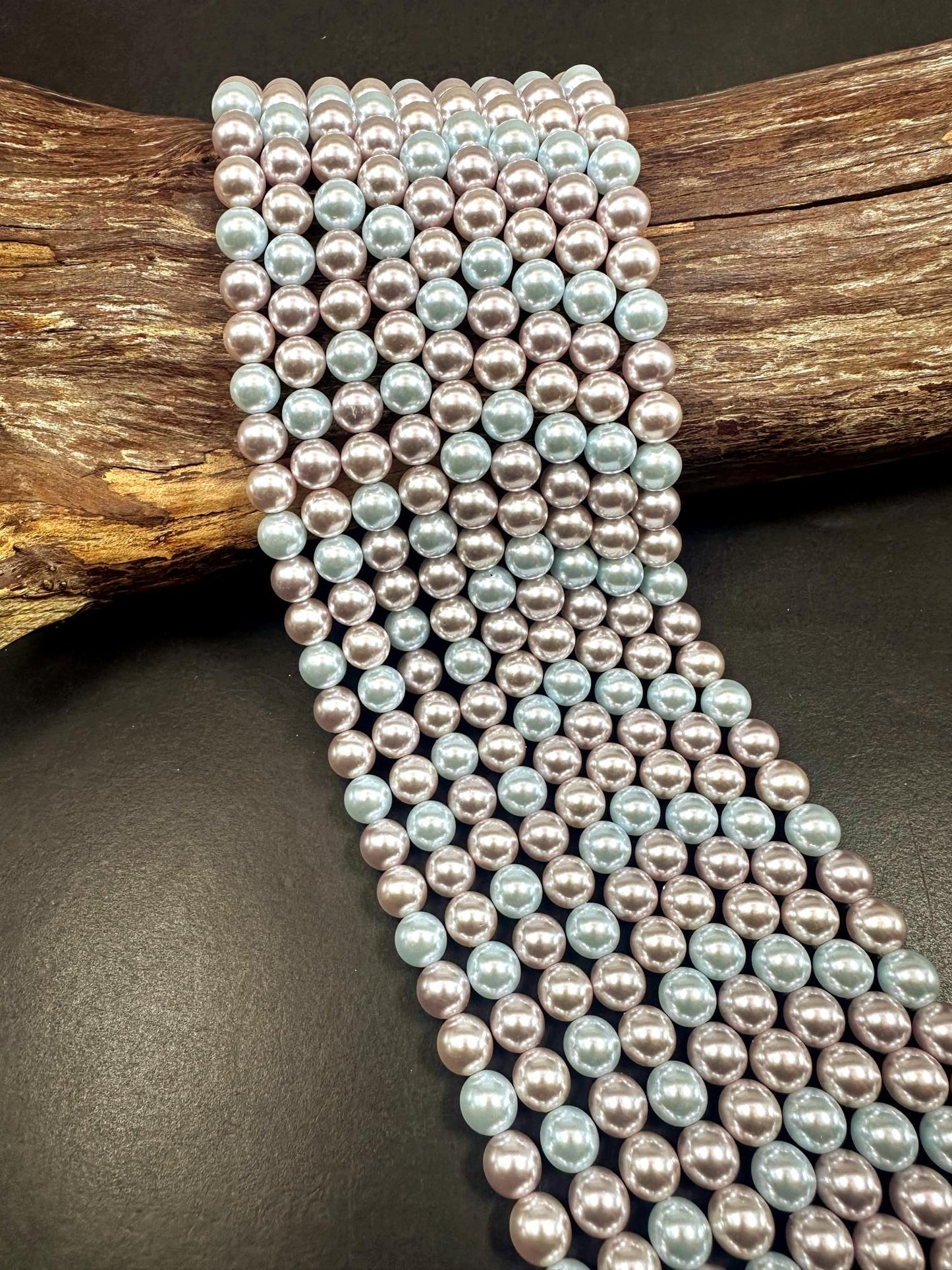 Chinese Pastel Multicolor Swarovski Pearl Crystal Beads, 6mm 8mm Round Shape Bead. Beautiful Baby Blue White Color, Great Quality 15.5"