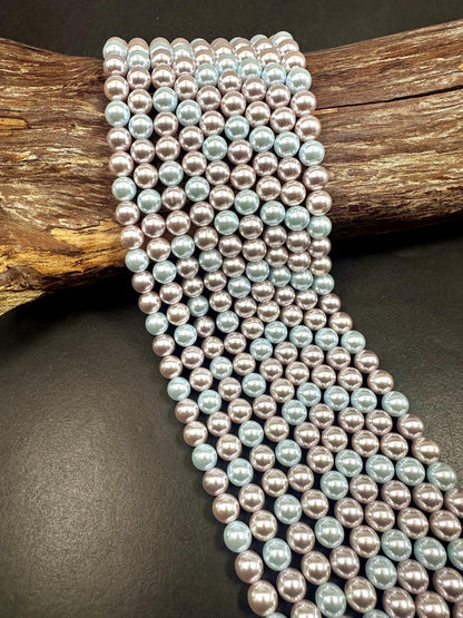Chinese Pastel Multicolor Swarovski Pearl Crystal Beads, 6mm 8mm Round Shape Bead. Beautiful Baby Blue White Color, Great Quality 15.5"