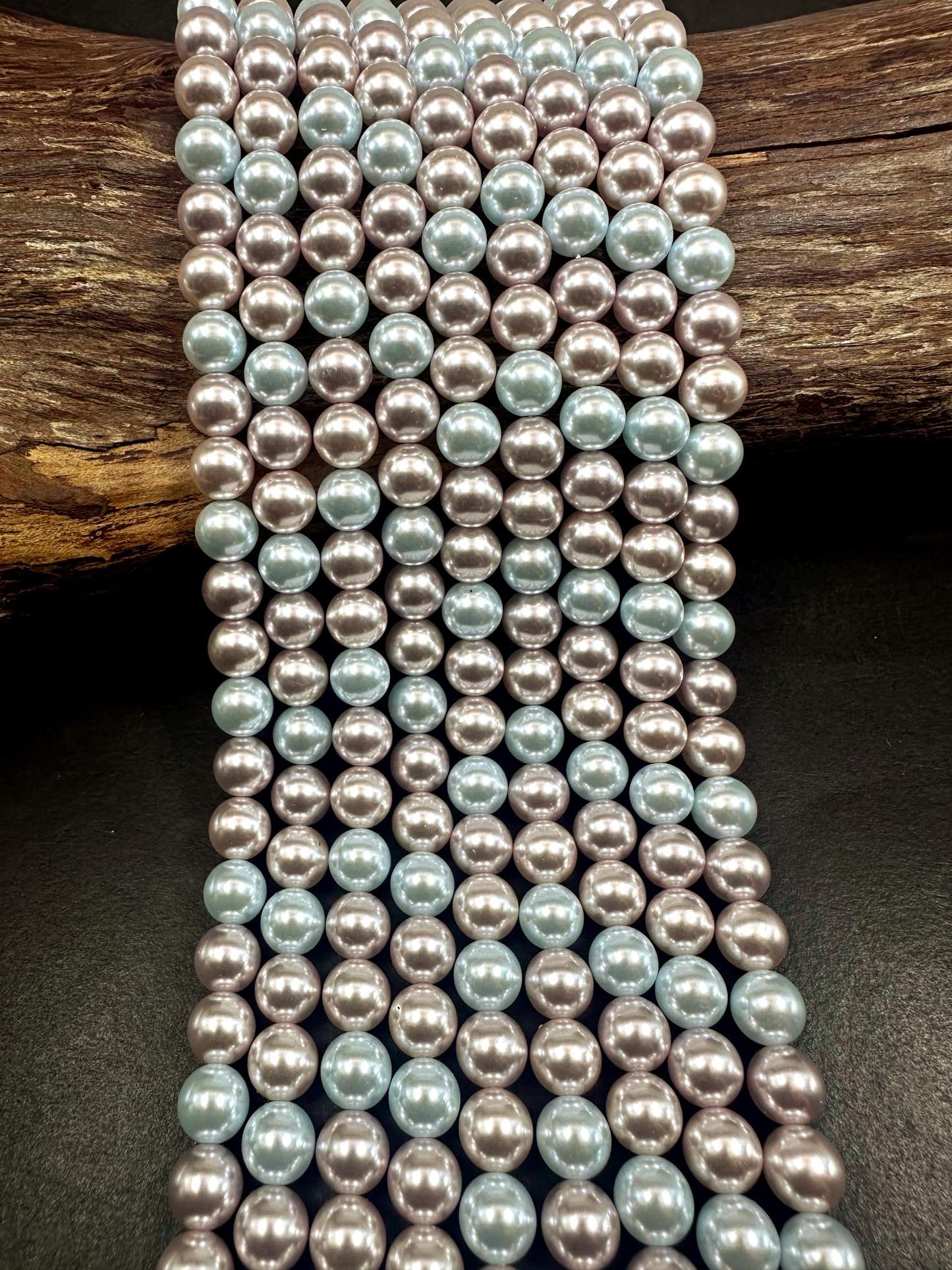 Chinese Pastel Multicolor Swarovski Pearl Crystal Beads, 6mm 8mm Round Shape Bead. Beautiful Baby Blue White Color, Great Quality 15.5"