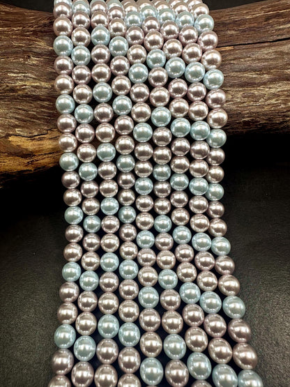 Chinese Pastel Multicolor Swarovski Pearl Crystal Beads, 6mm 8mm Round Shape Bead. Beautiful Baby Blue White Color, Great Quality 15.5"