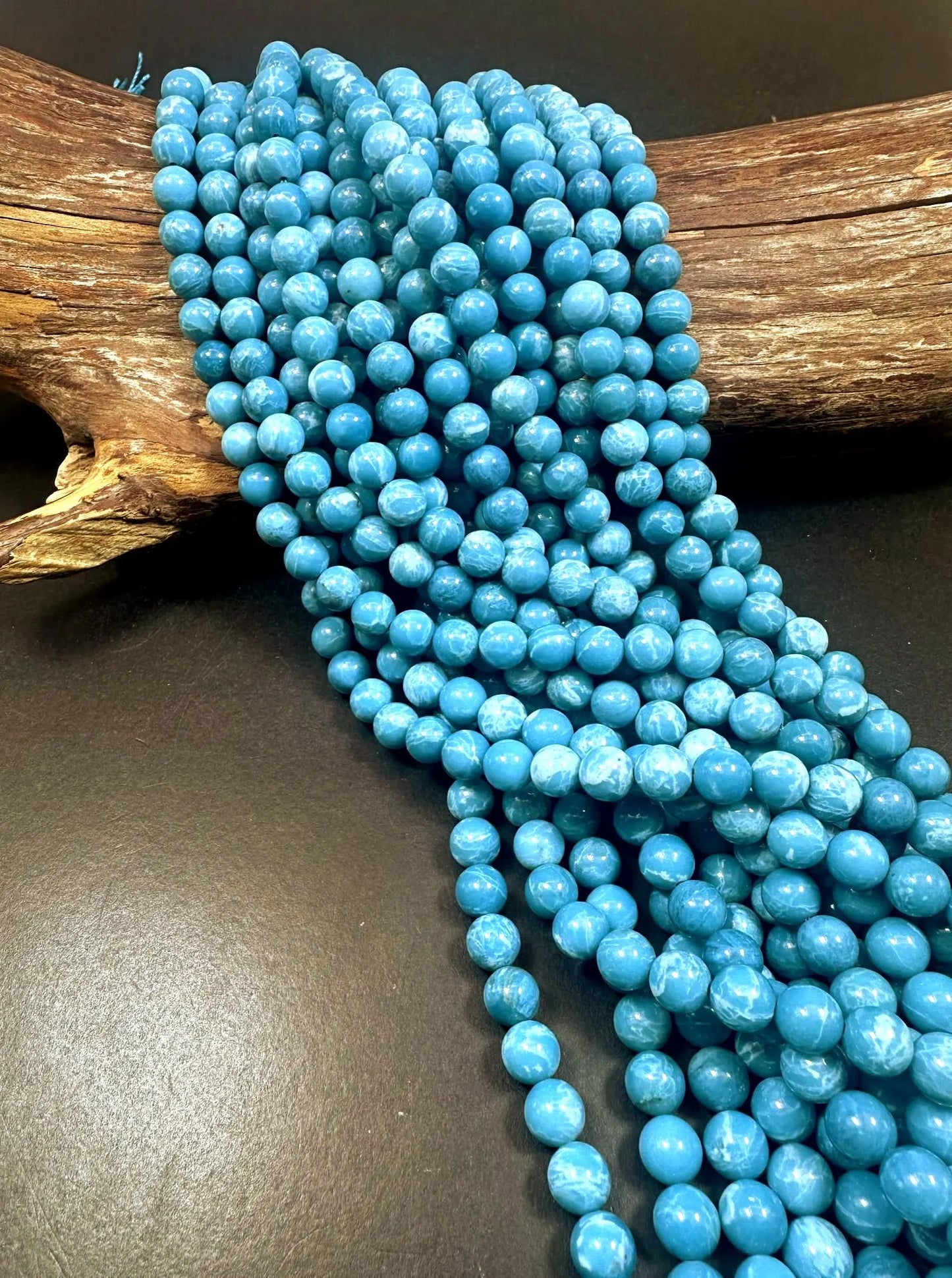 Natural Larimar quartz stone bead . 6mm 8mm 10mm 12mm round bead . Beautiful skin blue Larimar color gemstone . Full strand length 15.5”