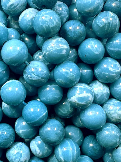 Natural Larimar quartz stone bead . 6mm 8mm 10mm 12mm round bead . Beautiful skin blue Larimar color gemstone . Full strand length 15.5”