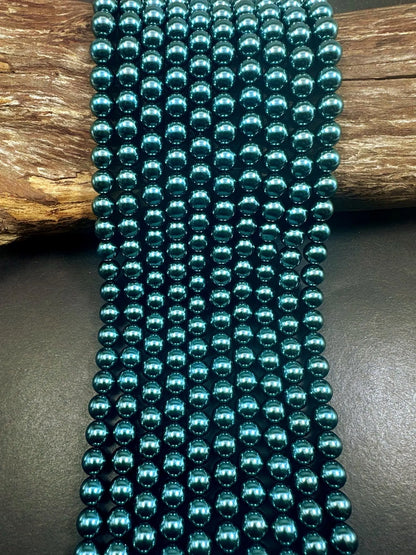 Chinese Peacock Green Swarovski Pearl Crystal Beads, 6mm 8mm 10mm 12mm Round Shape Bead. Beautiful Green Color, Great Quality 15.5"