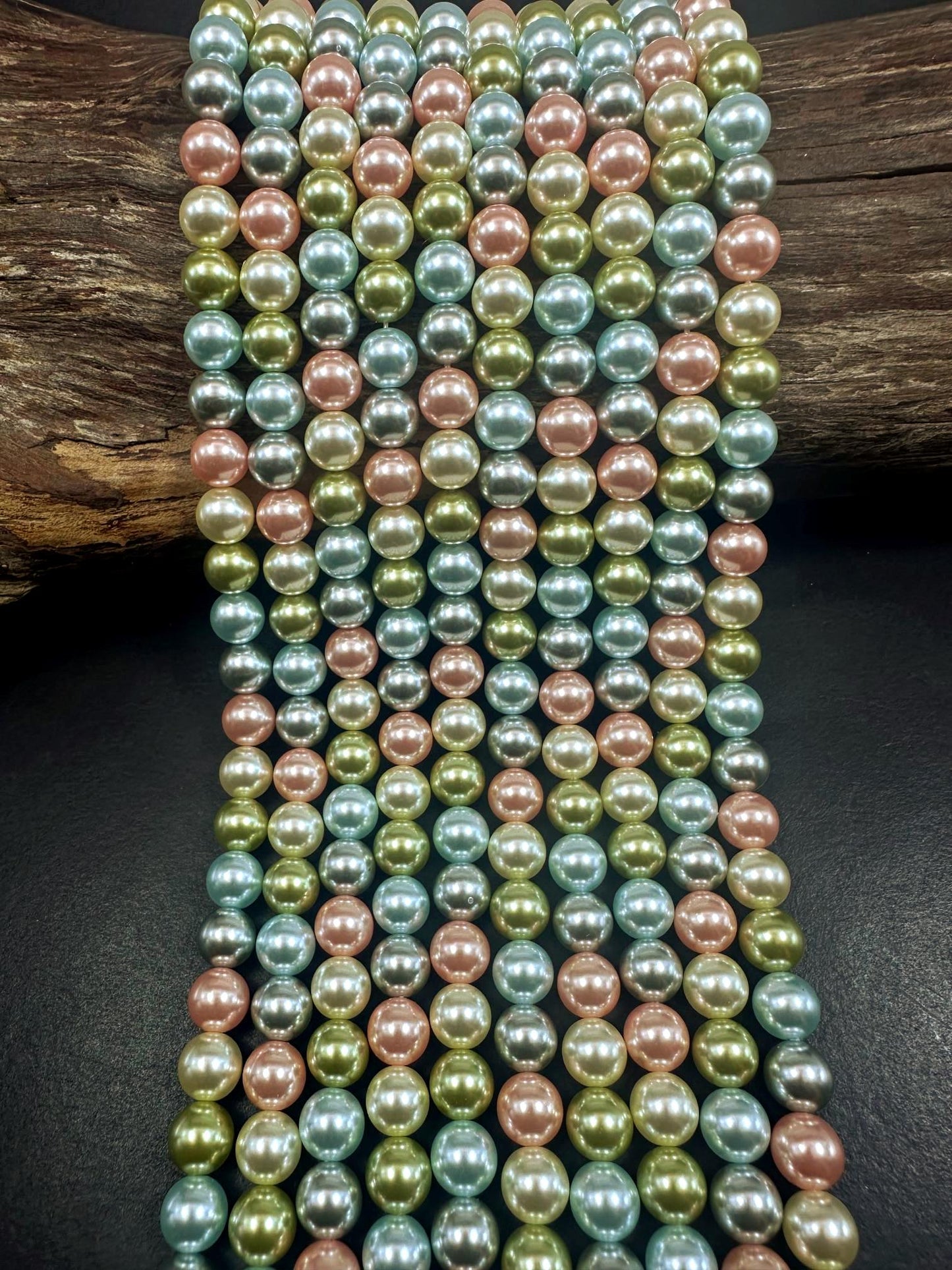 Gorgeous Chinese Pastel Multicolor Swarovski Pearl Crystal Beads, 8mm 10mm Round Shape Bead. Green Blue Pink White Color Great Quality 15.5"