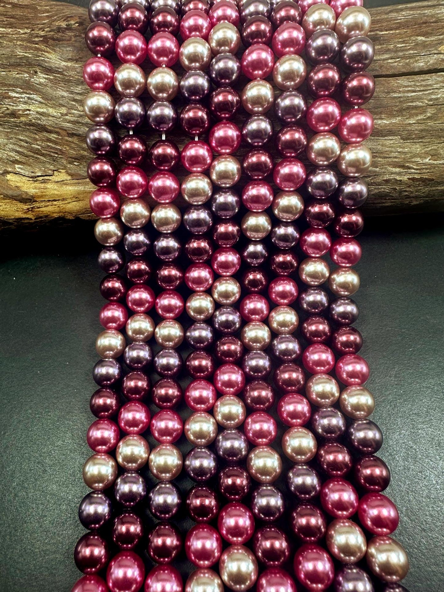 Gorgeous Multicolor Swarovski Pearl Crystal Beads, 8mm 10mm Round Shape Bead. Dark Purple Pink Burgundy White Color, Great Quality 15.5"