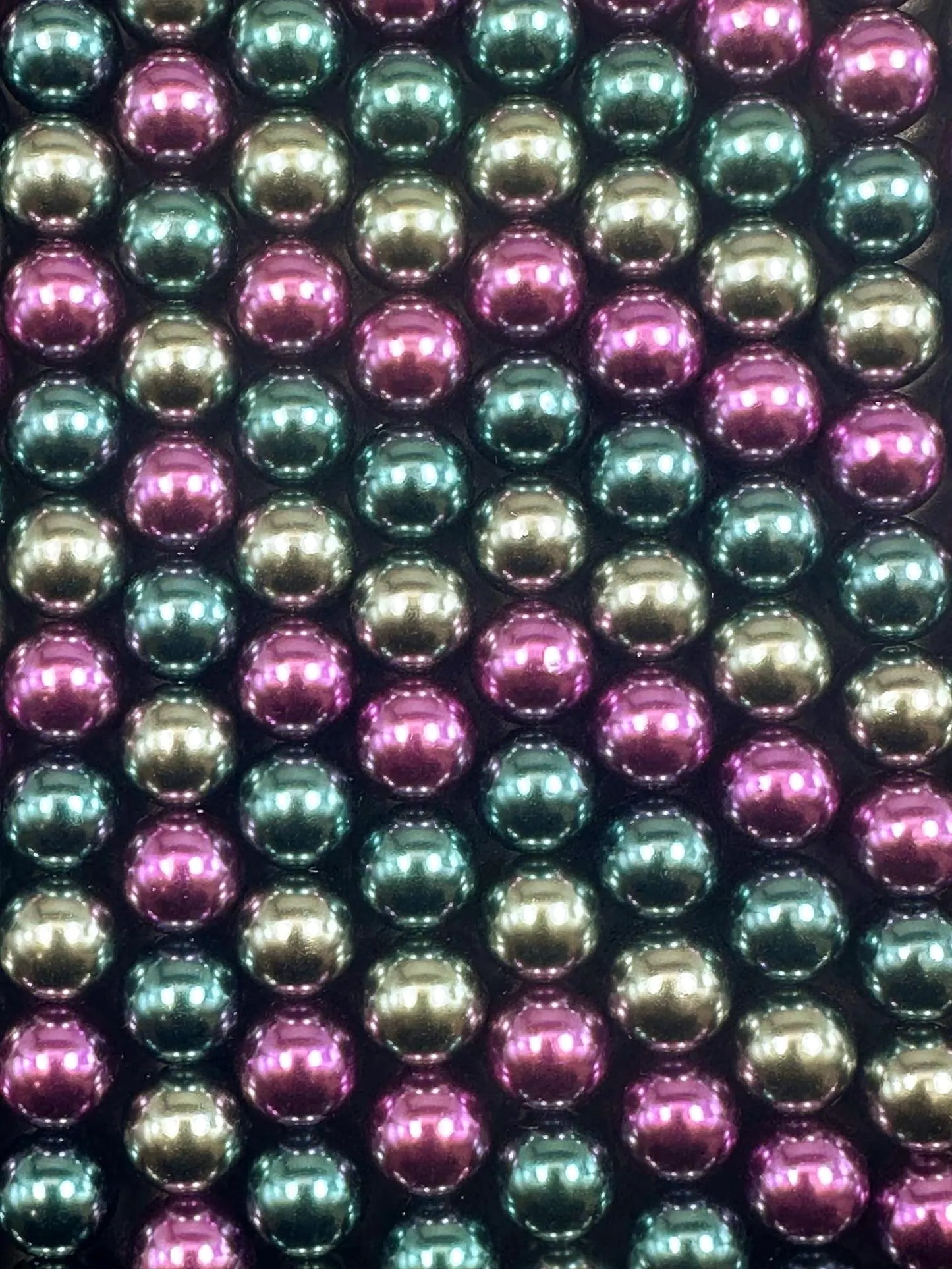 Gorgeous Chinese Multicolor Swarovski Pearl Crystal Beads, 8mm 10mm Round Shape Bead. Peacock Green Purple Silver Color, Great Quality 15.5"