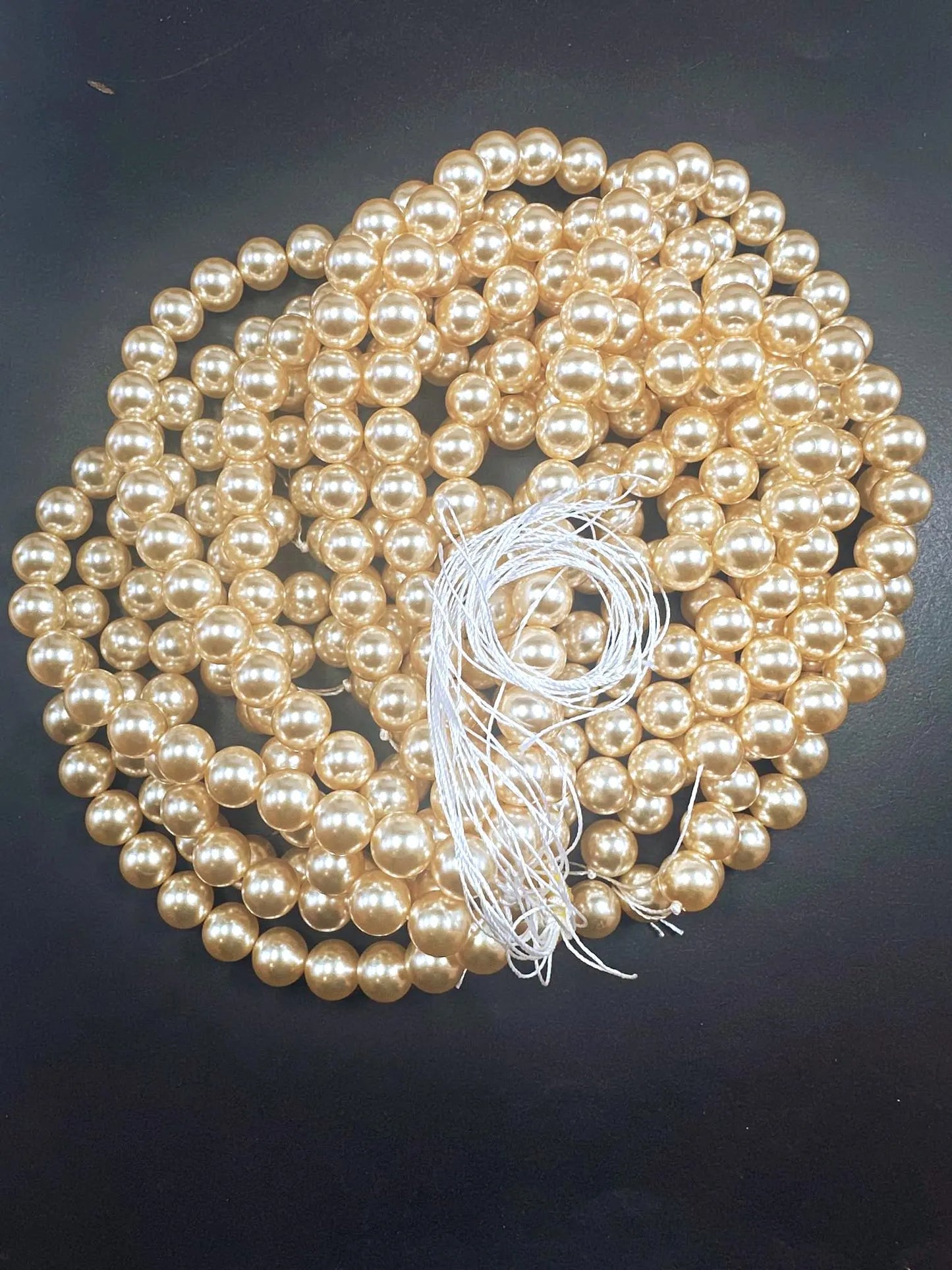 Gorgeous Chinese Soft Champagne Gold Swarovski Pearl Crystal Beads, 12mm Round Shape Bead. Beautiful Soft Gold Color, Great Quality 15.5"