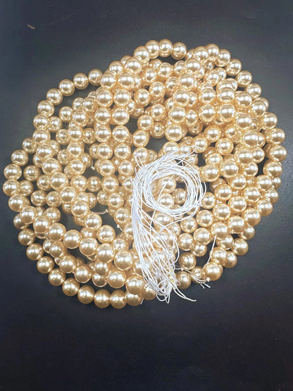 Gorgeous Chinese Soft Champagne Gold Swarovski Pearl Crystal Beads, 12mm Round Shape Bead. Beautiful Soft Gold Color, Great Quality 15.5"
