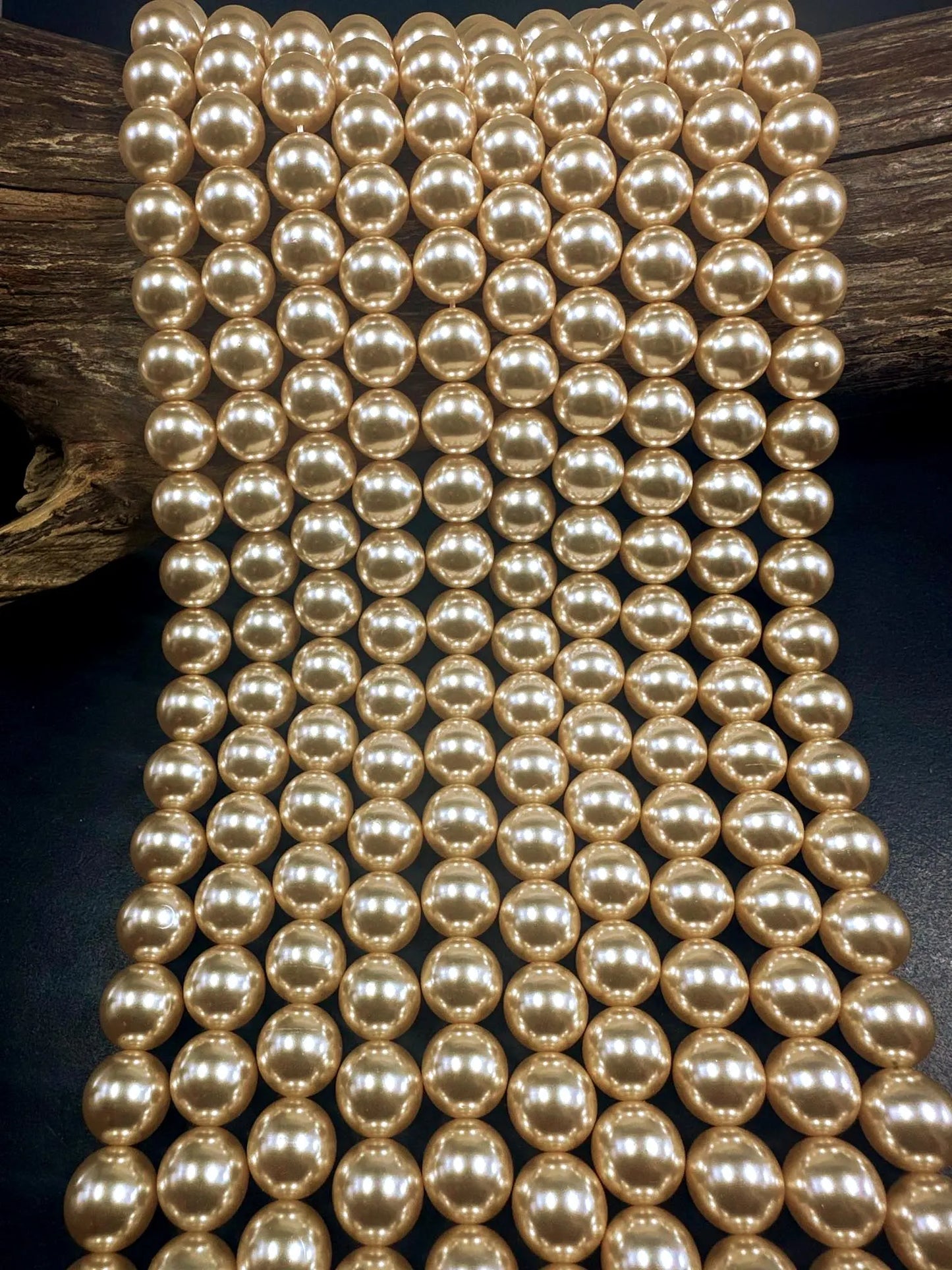 Gorgeous Chinese Soft Champagne Gold Swarovski Pearl Crystal Beads, 12mm Round Shape Bead. Beautiful Soft Gold Color, Great Quality 15.5"