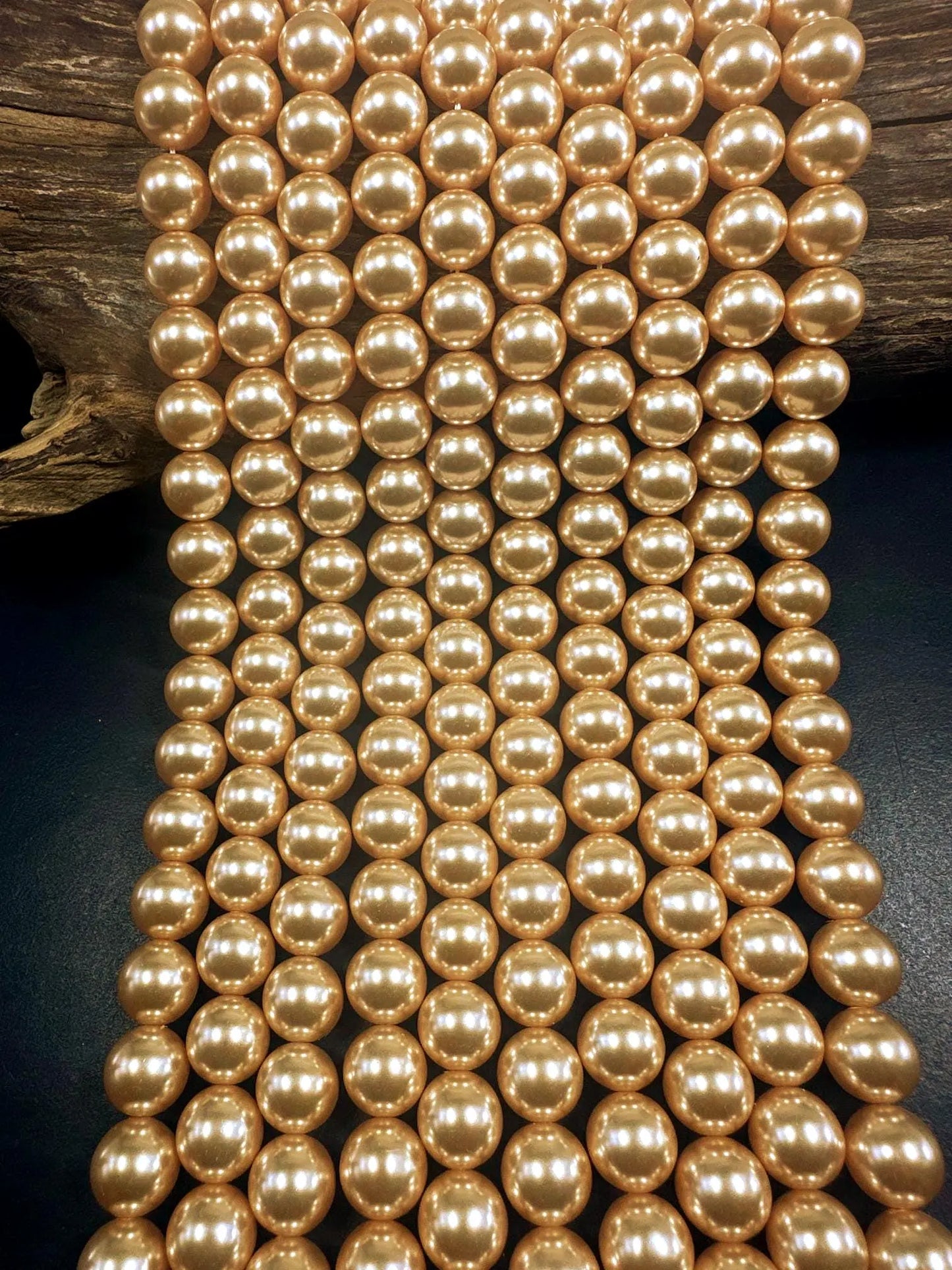 Gorgeous Chinese Warm Gold Swarovski Pearl Crystal Beads, 4mm 6mm 8mm 10mm 12mm Round Shape Bead. Beautiful Warm Gold Quality 15.5"