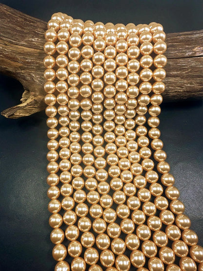 Gorgeous Chinese Warm Gold Swarovski Pearl Crystal Beads, 4mm 6mm 8mm 10mm 12mm Round Shape Bead. Beautiful Warm Gold Quality 15.5"
