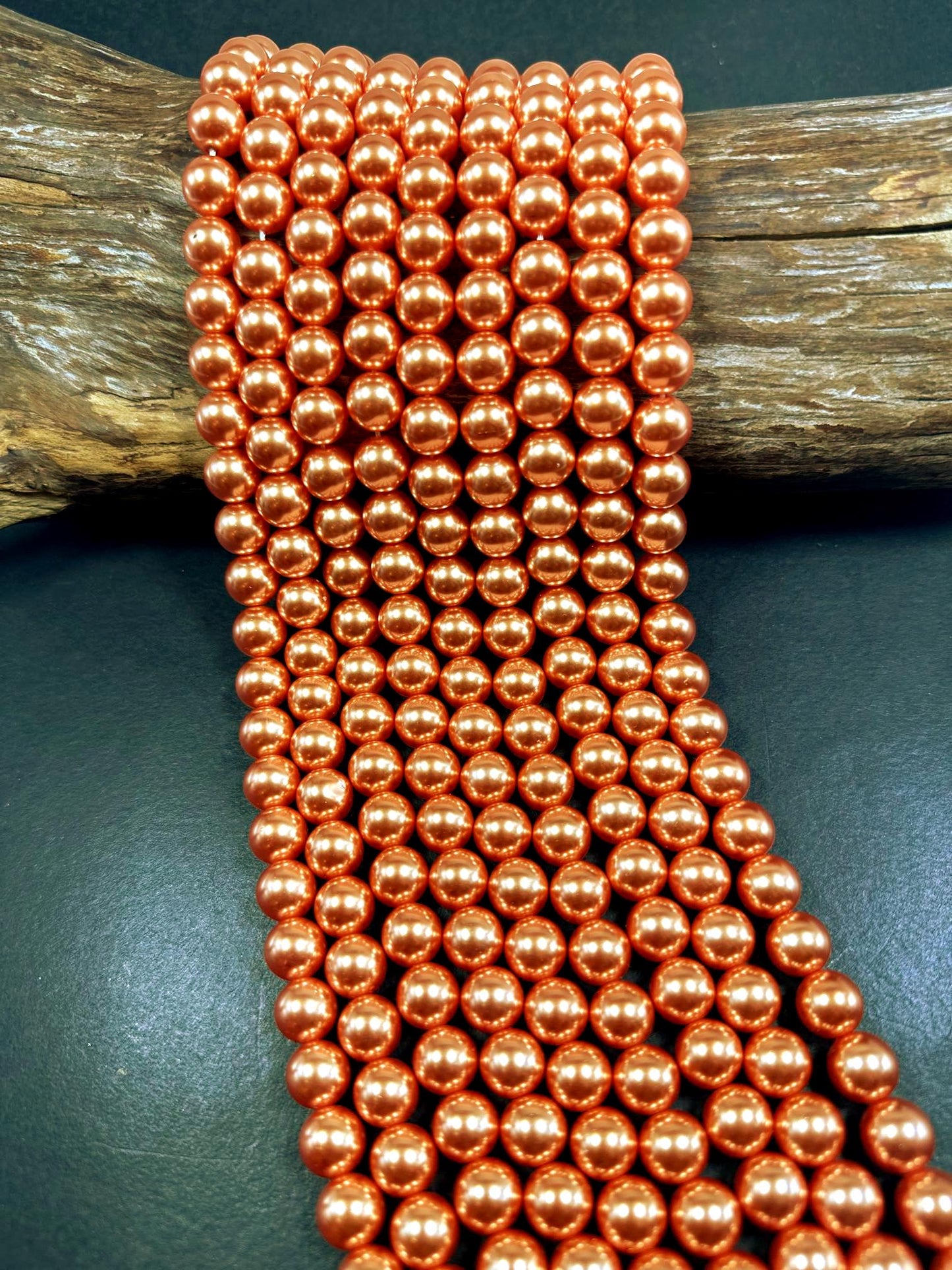 Gorgeous Copper Orange Swarovski Pearl Crystal Beads, 8mm 10mm 12mm Round Shape Bead. Beautiful Orange Color Great Quality 15.5"