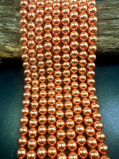 Gorgeous Copper Orange Swarovski Pearl Crystal Beads, 8mm 10mm 12mm Round Shape Bead. Beautiful Orange Color Great Quality 15.5"