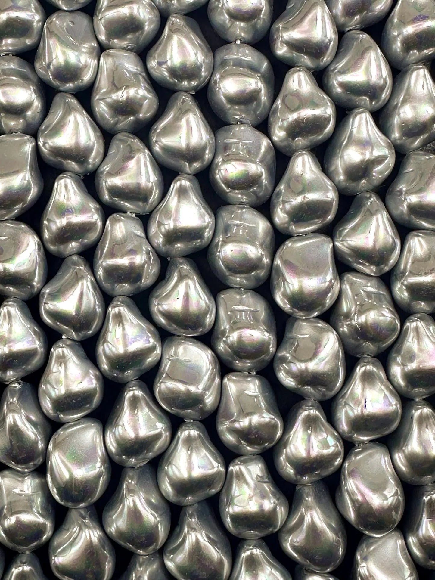Gorgeous Chinese Silver Swarovski Pearl Crystal Beads 12x15mm Freeform Teardrop Shape. Beautiful Silver Color, High Quality 15.5"